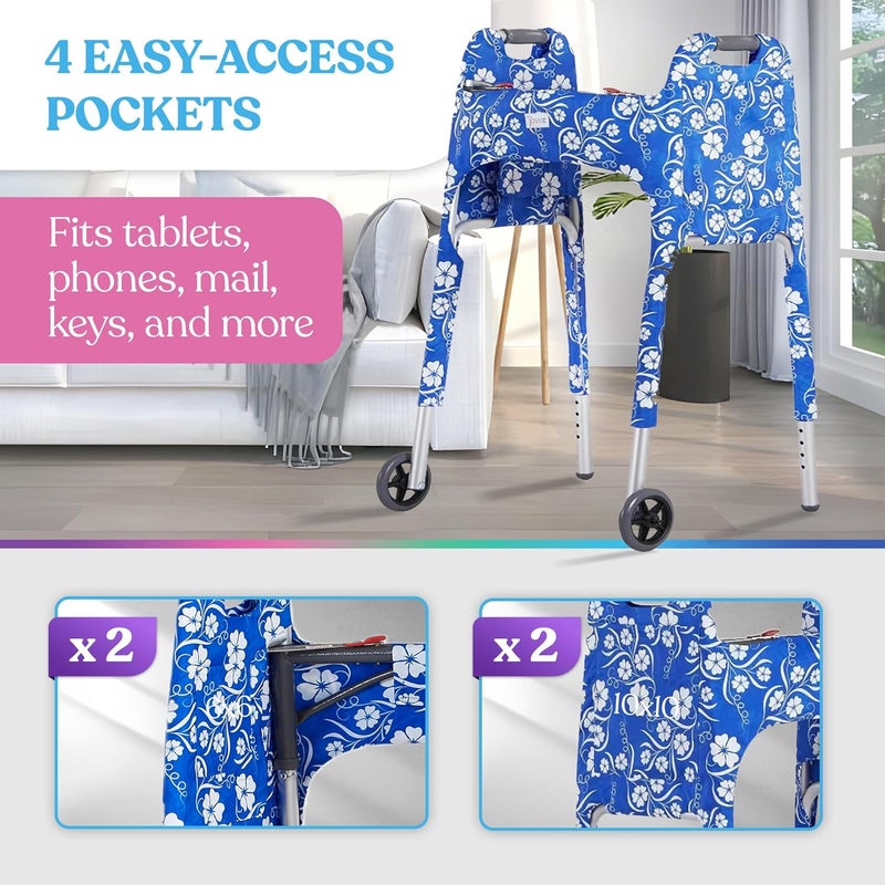 Jover – Walker Covers (Paradise Floral) – Colorful Fabric Cover for Standard Folding Walker Mobility Aid with Pockets, Easy Fit Senior Walker Accessories, Washable Polyester, + Matching Storage Bag - Image 4